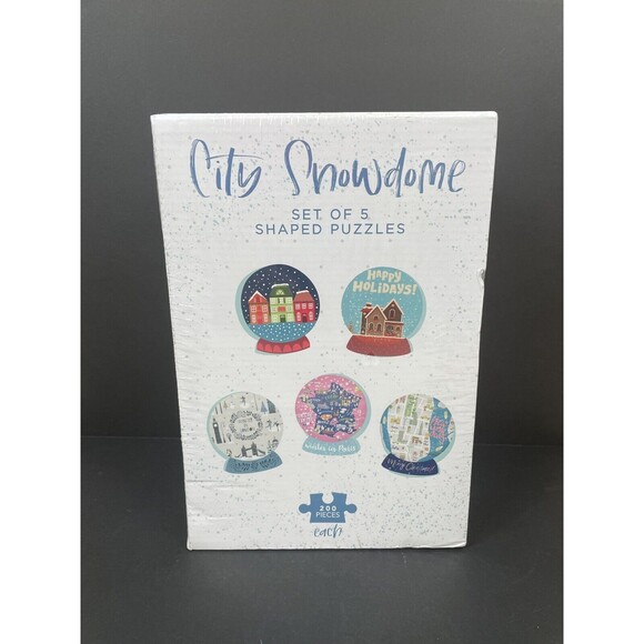 City Snowdome Set Of 5 Shaped Puzzles 200 Pcs Each New Holiday Puzzles Pink Sky - Picture 4 of 8